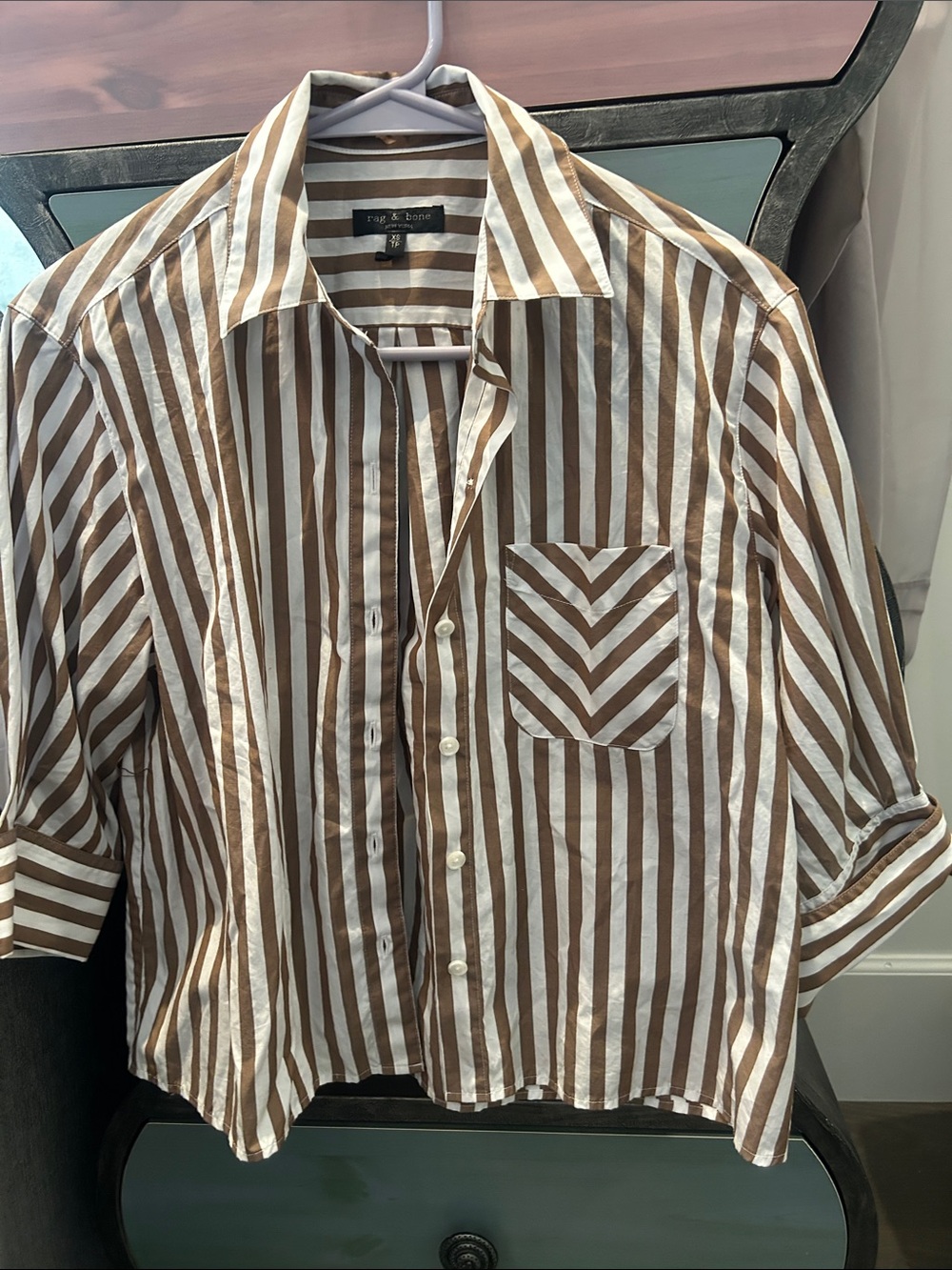 rag & bone Brown and White Striped Button-Down Shirt